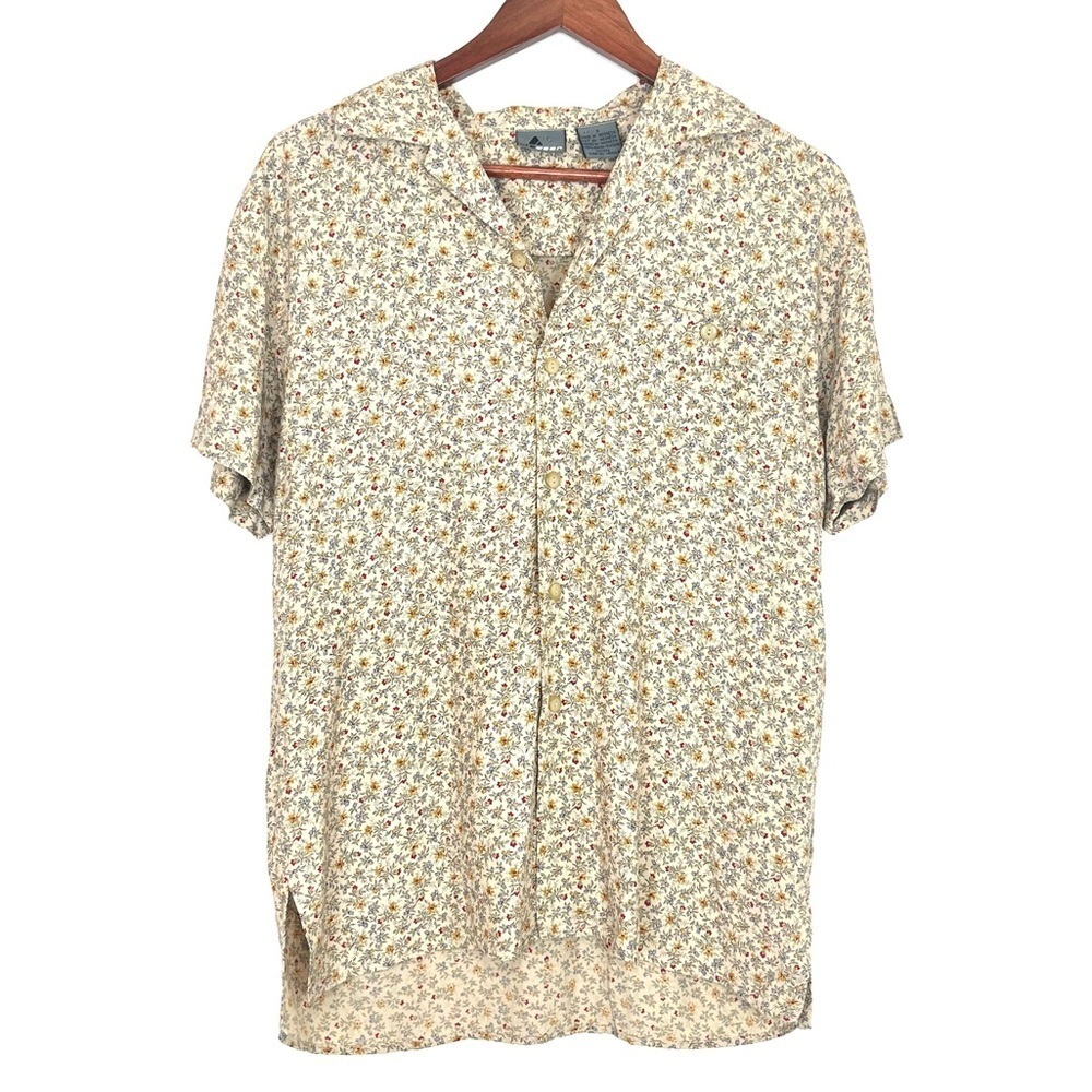 Vintage Lizwear 90’s Floral Button Front Short Sleeve Top Size Small